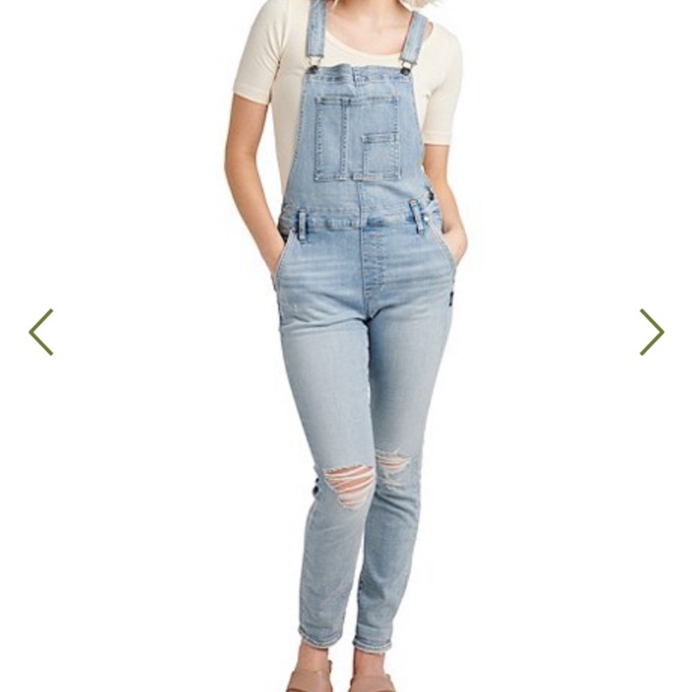 Silver indigo skinny leg overalls